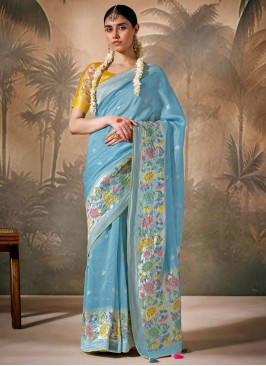 Glitzy Floral Patterns Silk Contemporary Saree