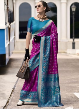 Glitzy Magenta and Purple Weaving Silk Trendy Saree