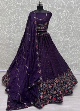 Glitzy Violet Thread Chinon Trendy Lehenga Choli