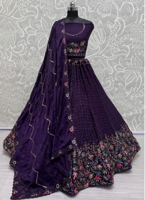 Glitzy Violet Thread Chinon Trendy Lehenga Choli