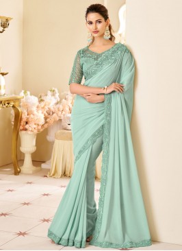 Glorious Blue and Turquoise Georgette Trendy Saree