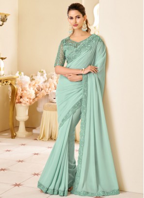 Glorious Blue and Turquoise Georgette Trendy Saree