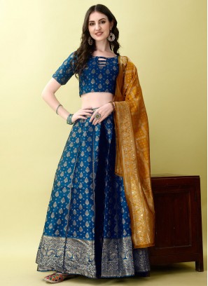 Glorious Jacquard Silk Blue Jacquard Work Trendy Lehenga Choli