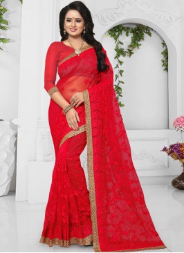 Glorious Red Net Classic Designer Saree