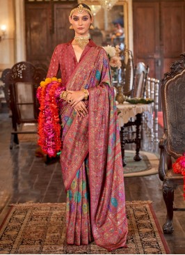 Glossy Crimson and Rust Party Classic Saree