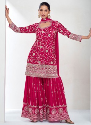 Glossy Embroidered Chinon Readymade Salwar Kameez