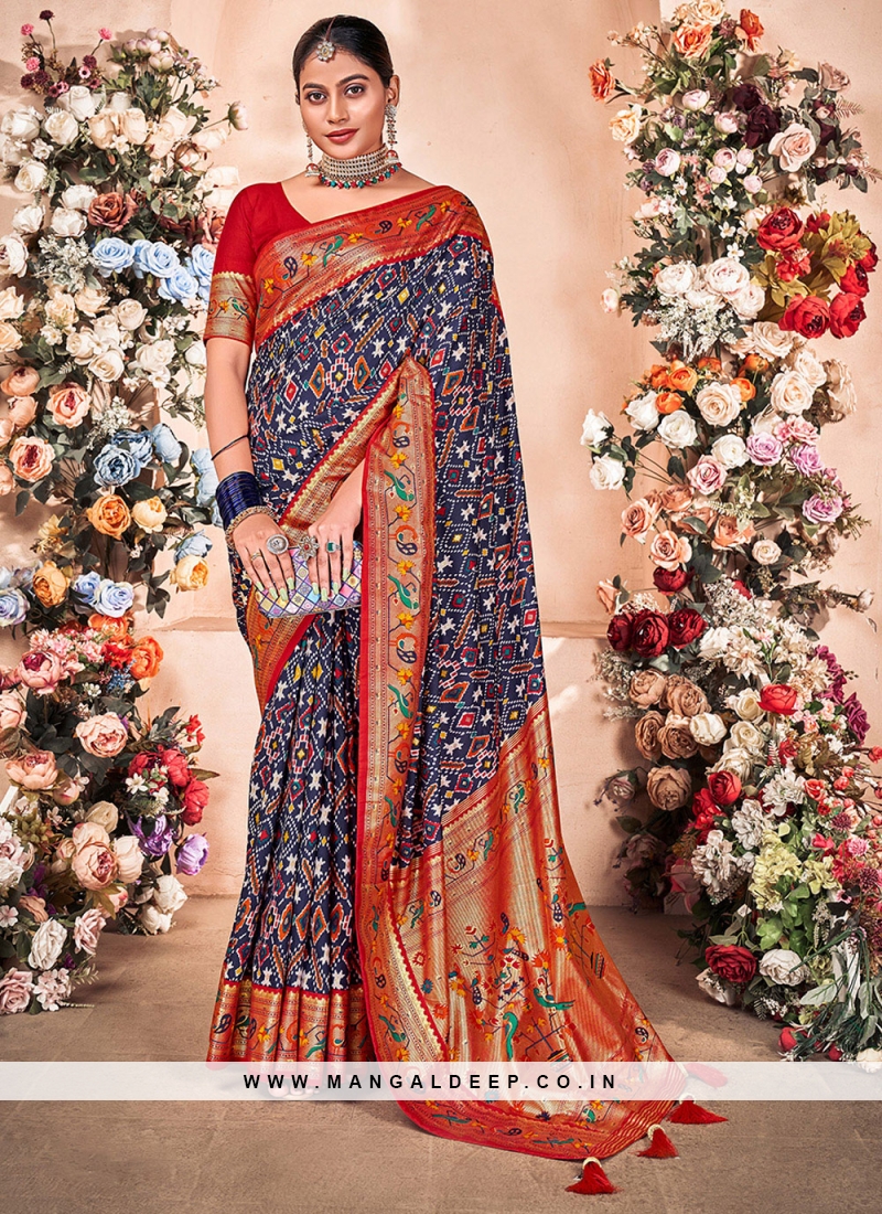 Teal Blue Coloured Lycra Foil Printed Saree | Leemboodi