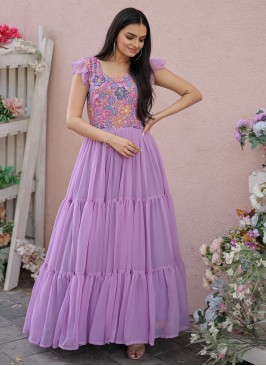 Glossy Purple Print Designer Gown