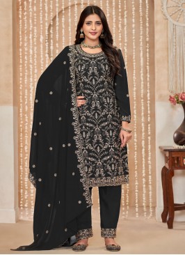 Glowing Black Faux Georgette Trendy Salwar Kameez