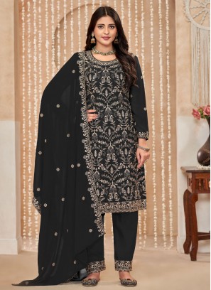 Glowing Black Faux Georgette Trendy Salwar Kameez