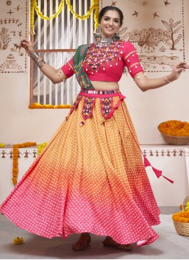 Glowing Multi Colour Embroidered Trendy Lehenga Choli