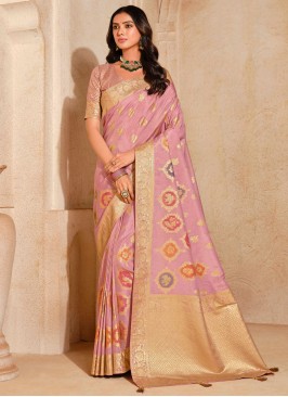 Glowing Silk Pink Classic Saree