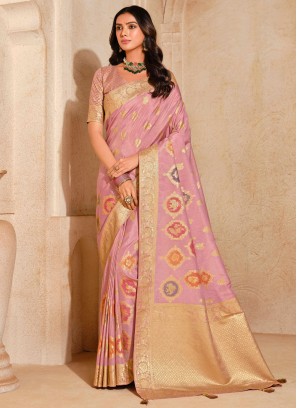 Glowing Silk Pink Classic Saree