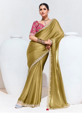 Gold Organza Party Trendy Saree