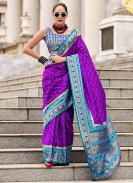 Gorgonize Weaving Violet Banarasi Silk Traditional Saree