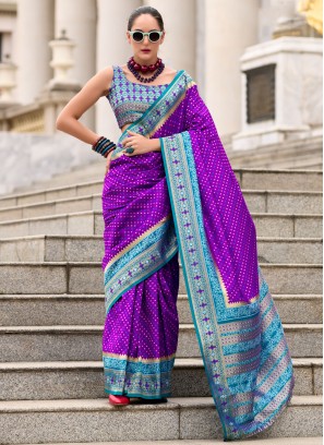 Gorgonize Weaving Violet Banarasi Silk Traditional Saree