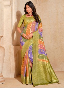 Gorgonize Zari Silk Green Contemporary Saree