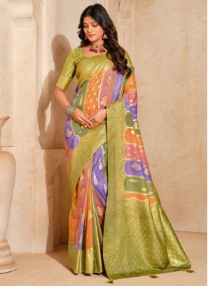 Gorgonize Zari Silk Green Contemporary Saree