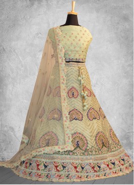 Gota Work Organza Designer Lehenga Choli in Sea Green