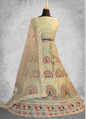 Gota Work Organza Designer Lehenga Choli in Sea Green