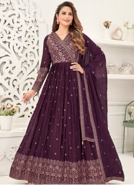 Graceful Wine Sequins & Thread Anarkali Gown with 