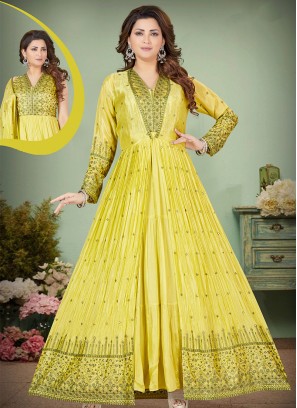 Graceful Yellow Sequins & Thread Anarkali Gown.