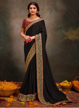 Grandiose Black Swarovski Contemporary Style Saree