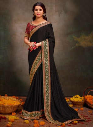 Grandiose Black Swarovski Contemporary Style Saree