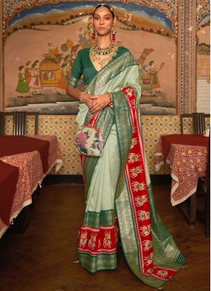 Grandiose Border Green Patola Silk  Contemporary Style Saree