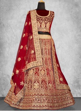 Gratifying Embroidered Red Lehenga Choli