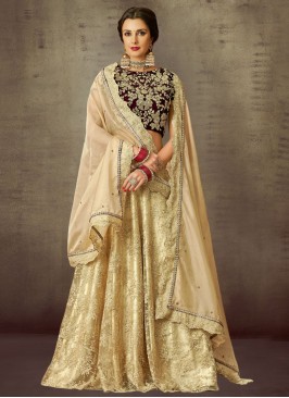 Gratifying Net Cord Beige Designer Lehenga Choli