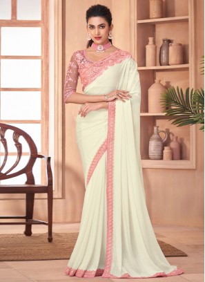 Gratifying Off White Sequins Silk Contemporary Style Saree