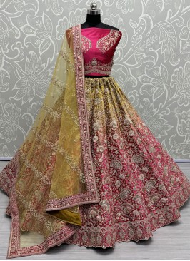 Gratifying Sequins Mustard and Pink Trendy Lehenga Choli