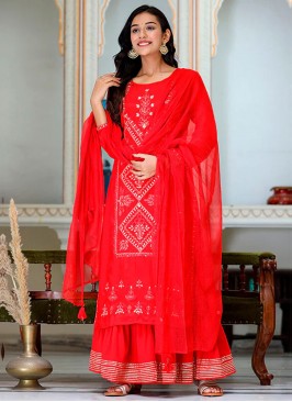 Gratifying Silk Red Embroidered Designer Salwar Ka