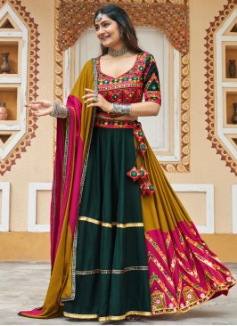 Green and Mustard Ceremonial Readymade Lehenga Choli