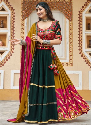 Green and Mustard Ceremonial Readymade Lehenga Choli