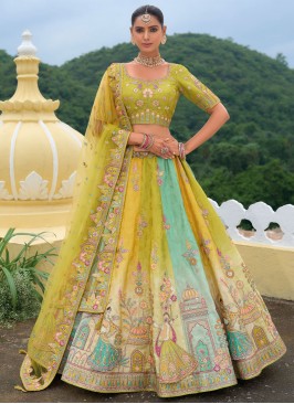 Green and Mustard Stone Lehenga Choli