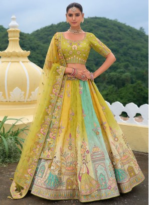 Green and Mustard Stone Lehenga Choli