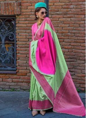 Green and Rani Party Trendy Saree