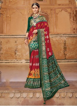 Green and Red Reception Classic Saree