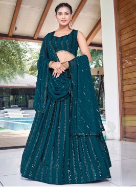 Green and Teal Color Readymade Lehenga Choli