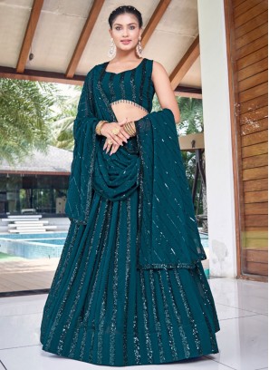 Green and Teal Color Readymade Lehenga Choli