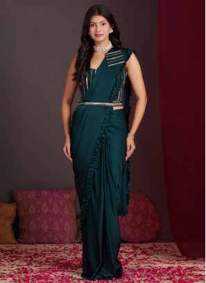 Green and Teal Lycra Trendy Saree