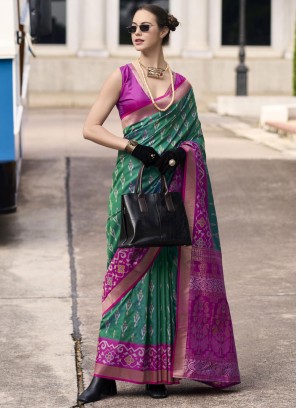 Green and Teal Silk Weaving Contemporary Saree