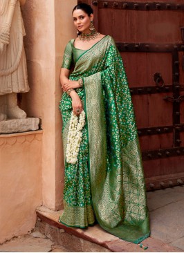 Green Banarasi Silk Contemporary Saree