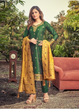 Green Banarasi Silk Festival Salwar Suit