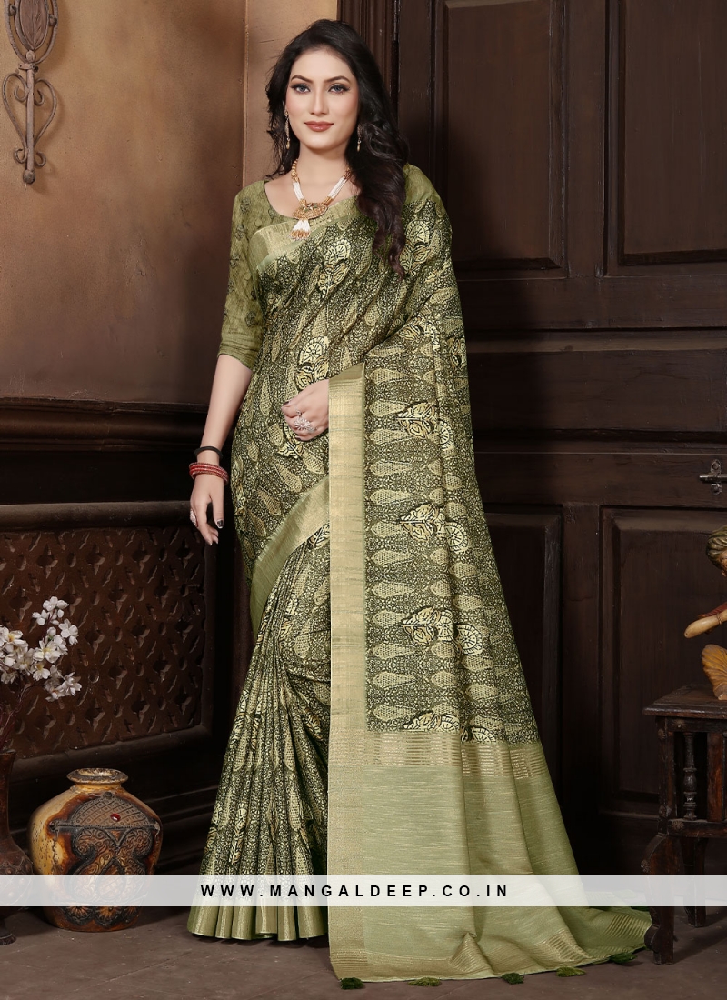 Buy Party Wear Light Green Border Work Banarasi Silk Saree Online From  Surat Wholesale Shop.