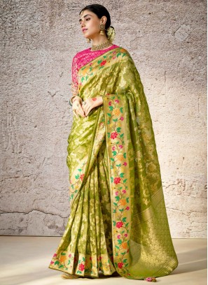 Green Banarasi Silk Trendy Saree