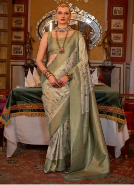 Green Border Festival Contemporary Saree