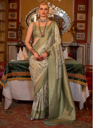 Green Border Festival Contemporary Saree